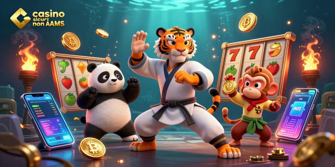 Gioca nei casino sicuri non AAMS con slot e jackpot scintillanti in un'illustrazione 3D