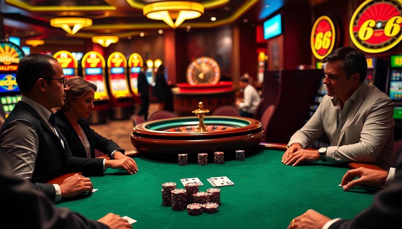 The excitement of gambling with a poker table scene, showcasing https://jun88buzz.info/ in vibrant casino colors.