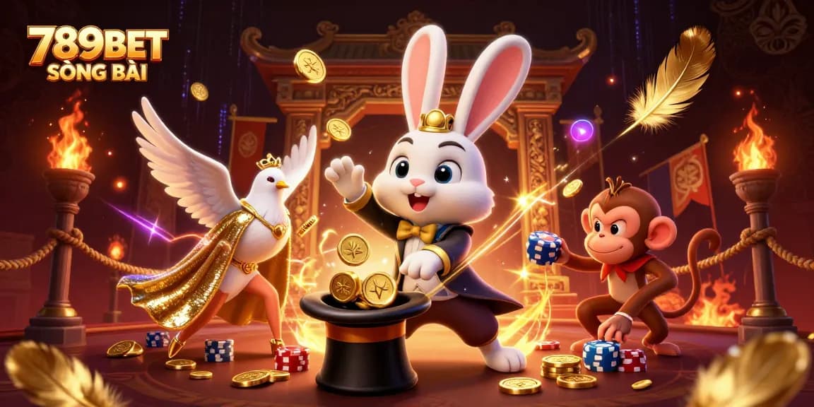 Win big at 789BET SÒNG BÀI with a magical scene of a cartoon magician and a dove.