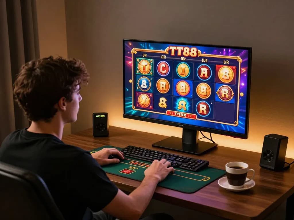 Engaged player enjoying diverse games on tt88 trang chủ casino with vibrant graphics displayed.