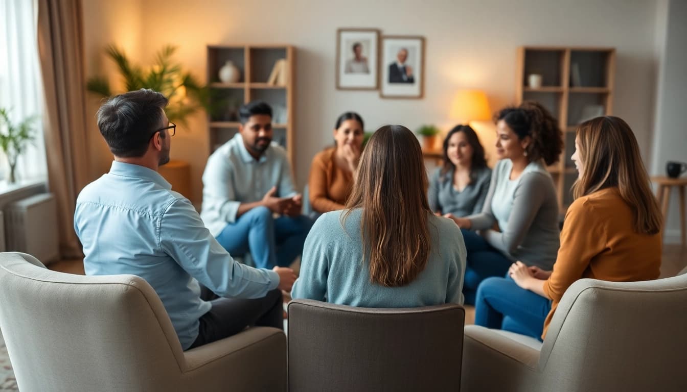 Addressing depression symptoms in a supportive group setting for mental health awareness.