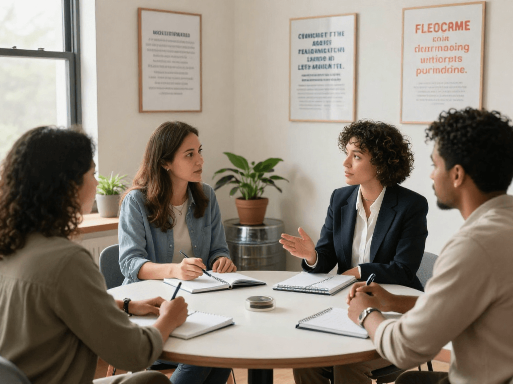 Coaching session where a couple seeks guidance on crush on relationship dynamics, fostering communication and connection.