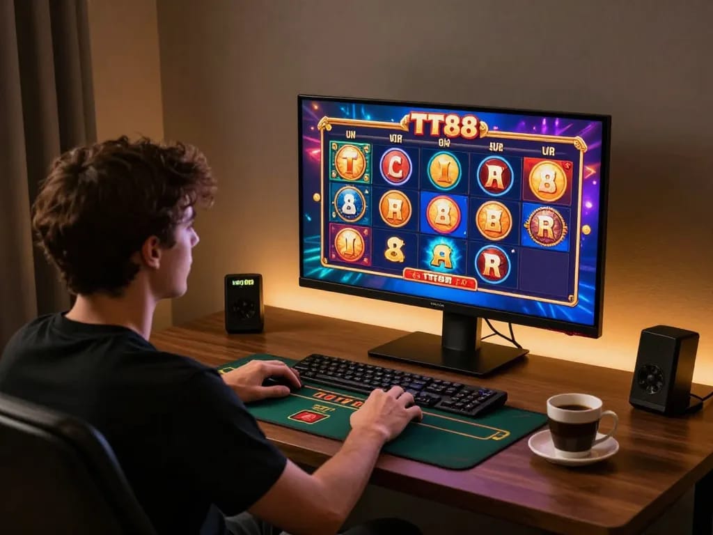 Engaged player enjoying diverse games on tt88 trang chủ casino with vibrant graphics displayed.