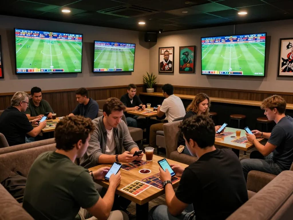Sports bettors using the 7m platform to place strategic bets amid exciting live football matches.