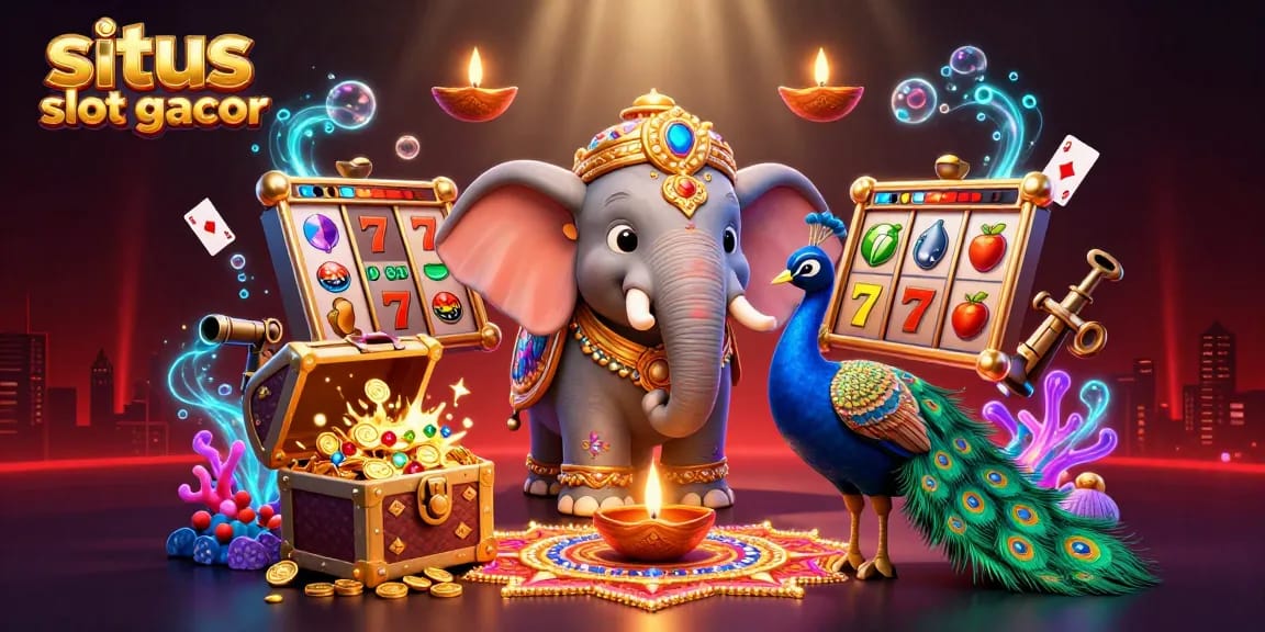 Spin and win with situs slot gacor, featuring colorful slots, coins, and festive elements.