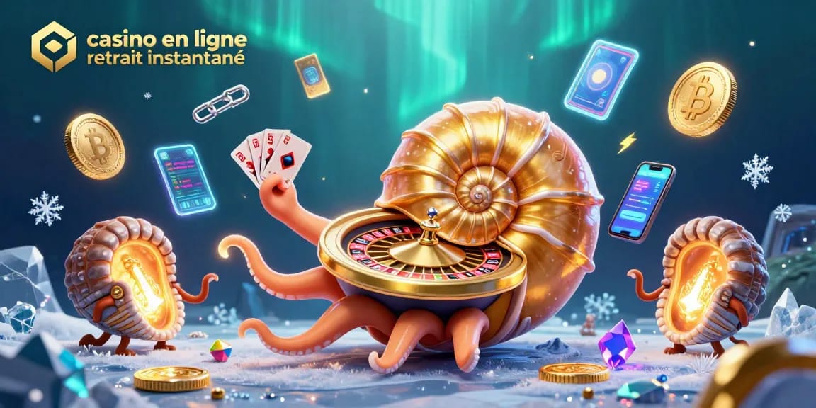 Jeux avec les retraits instantanés au casino en ligne retrait instantané, nautilus et pièces de crypto-monnaie scintillants.