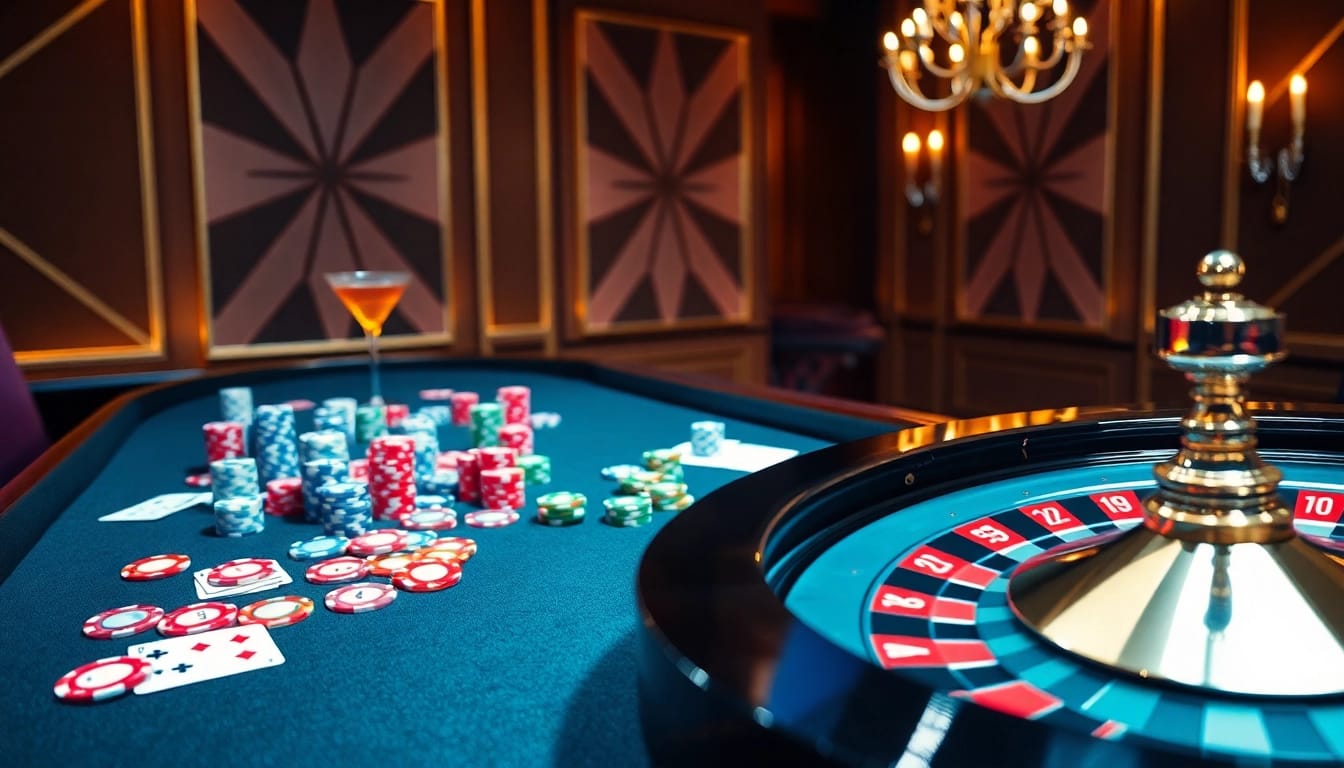 Jetons de poker à enjeux élevés et cartes au meilleure casino en ligne, capturant l'excitation et le luxe.