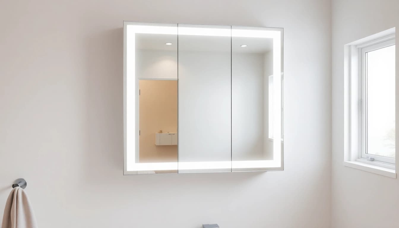 Showcasing a stunning led bathroom mirror cabinet with integrated lighting features.