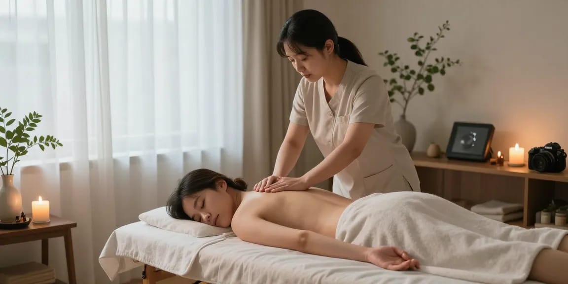평촌출장마사지 전문 홈케어에서 고객을 편안하게 돌보는 모습
