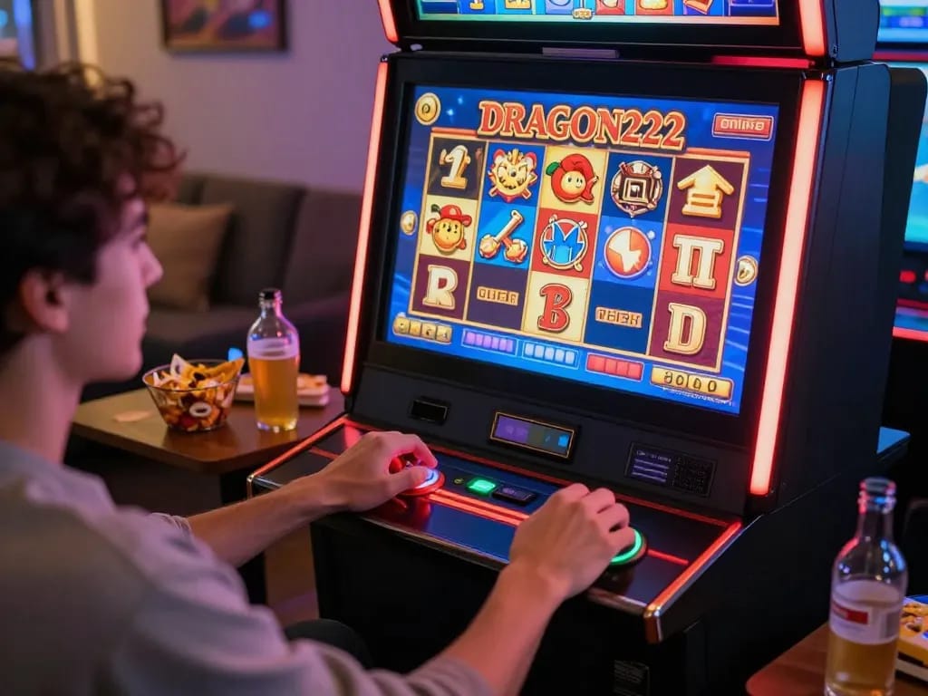 Player enjoying slot games at home using DRAGON222 app, engaging and fun gaming atmosphere.