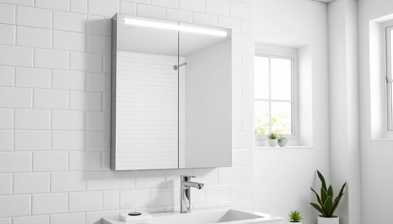 Präsentation des eleganten sonni Spiegelschrank mit moderner Beleuchtung und funktionalem Design im Badezimmer.
