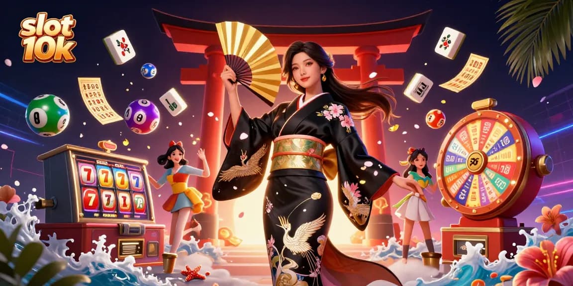 Experience exciting wins with slot 10k in a dynamic casino illustration featuring luxury and vibrant game elements.