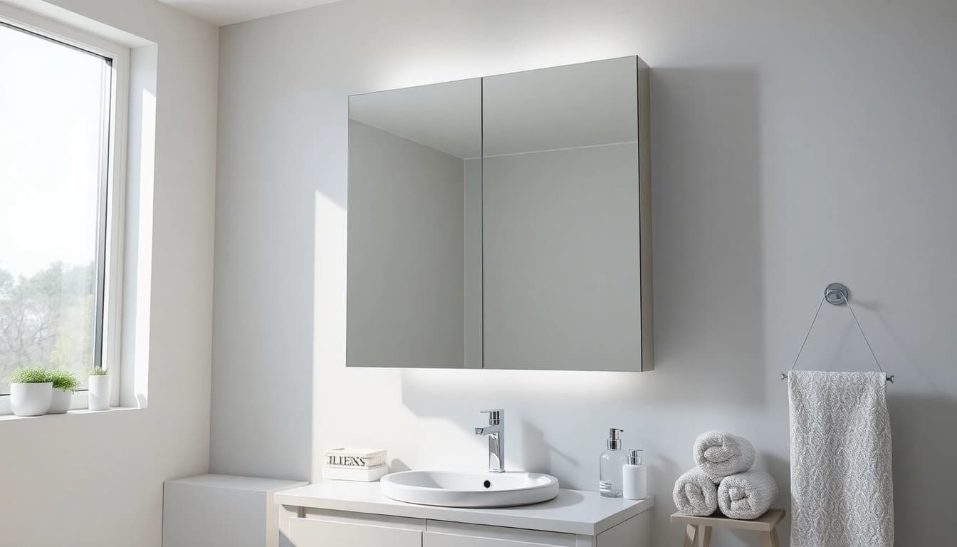 Verwendung eines spiegelschrank mit led Beleuchtung in einem modernen Badezimmer mit stilvollem Design.