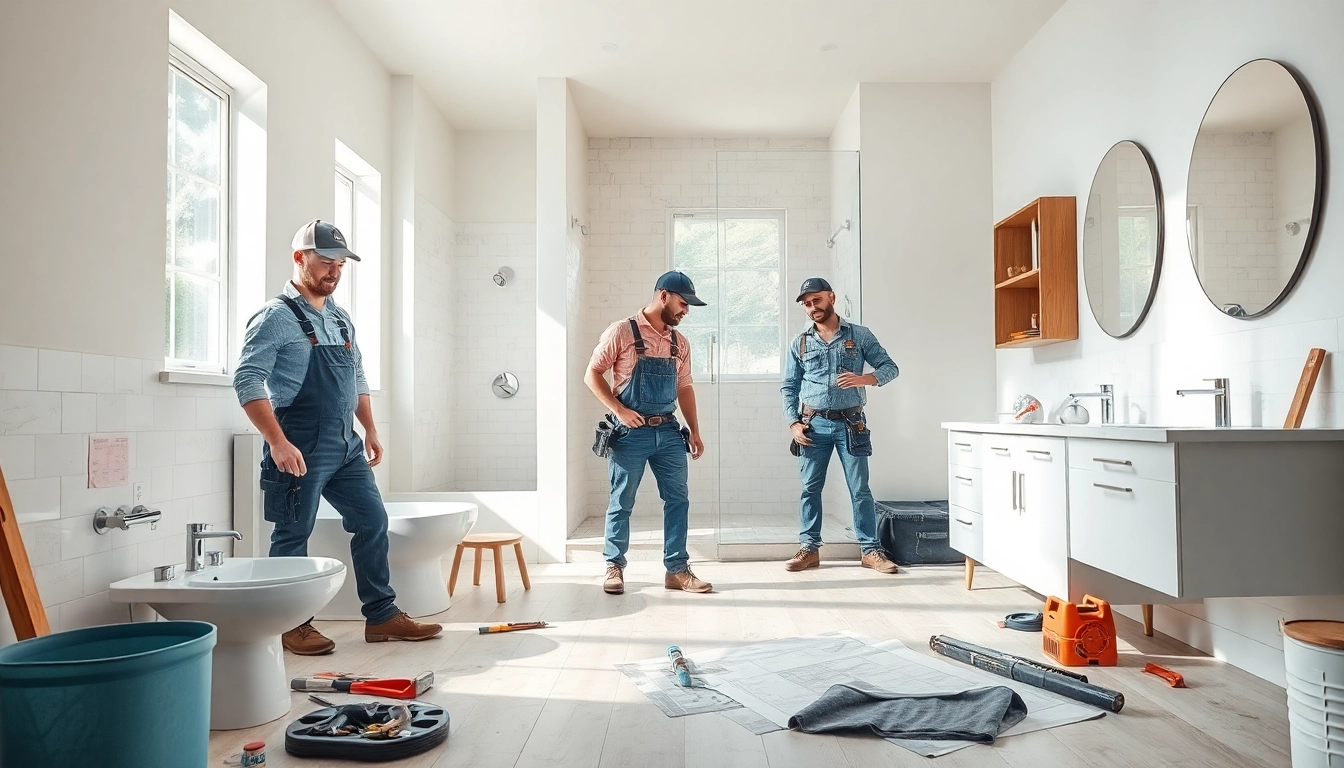 Find skilled bathroom renovation contractors near me working on a modern home project.