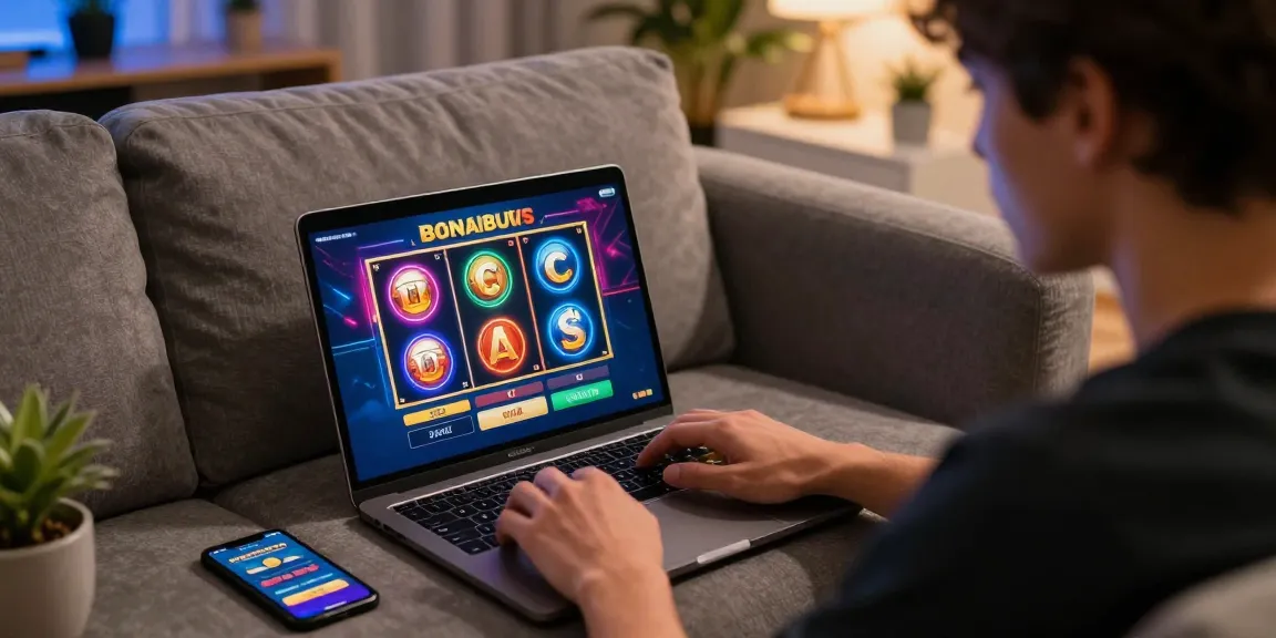 Player enjoying bonus buy slots at home on https://aboutderbyshire.co.uk with vibrant casino graphics.