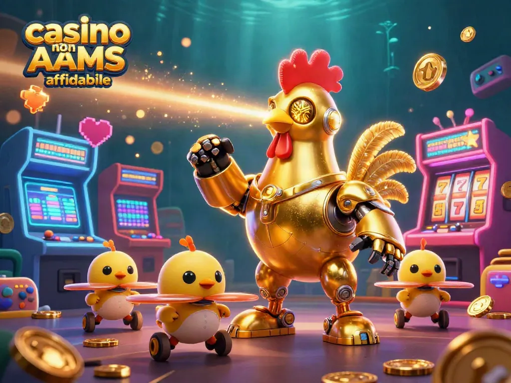 Visualizza i vantaggi dei siti casino non AAMS affidabile, con robot e droni colorati in un'atmosfera vibrante.