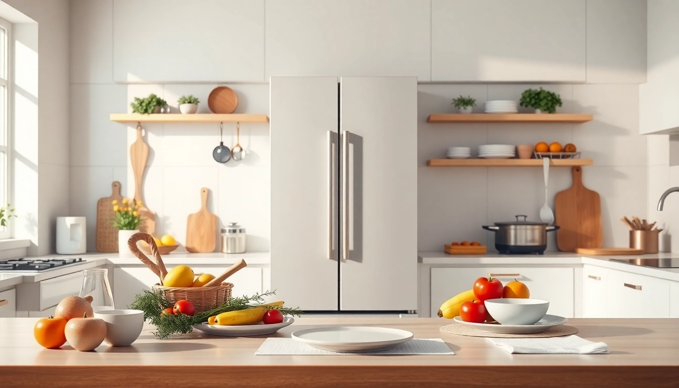 Showcasing a modern Freezer in a stylish kitchen setting, highlighting its features and fresh ingredients.