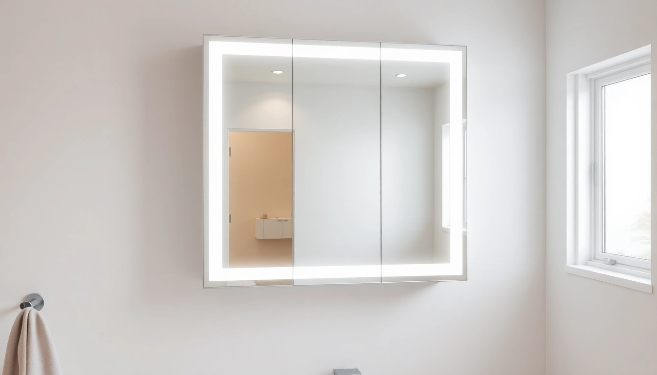Showcasing a stunning led bathroom mirror cabinet with integrated lighting features.