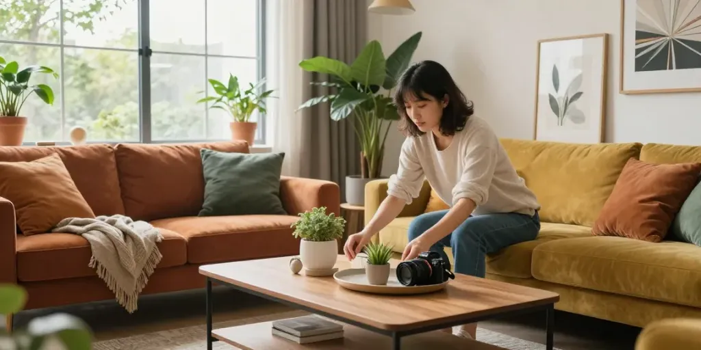 Interior rumah elegan dengan dekorasi yang indah dan suasana nyaman, mencerminkan tema merahtoto 5kw.