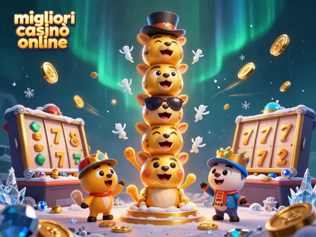 I migliori casinò online presentano un totem d'oro circondato da simboli delle slot e monete dorate.