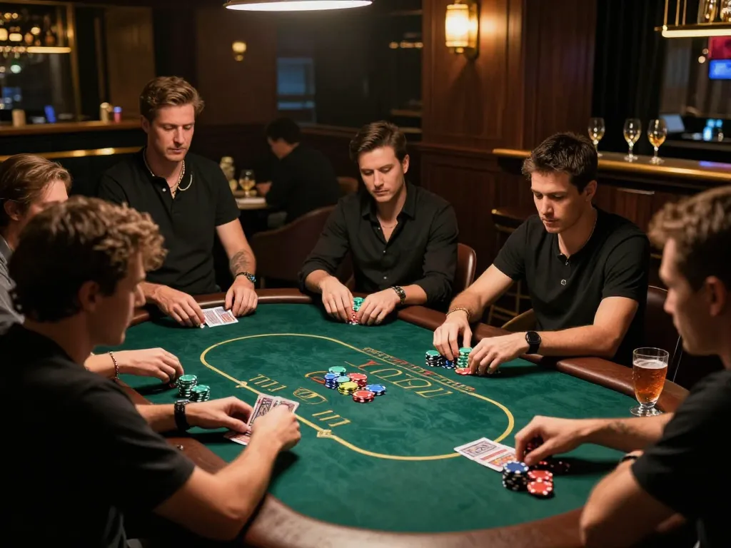 Engaged players at a poker table referencing hidden wiki tor during strategic gameplay.