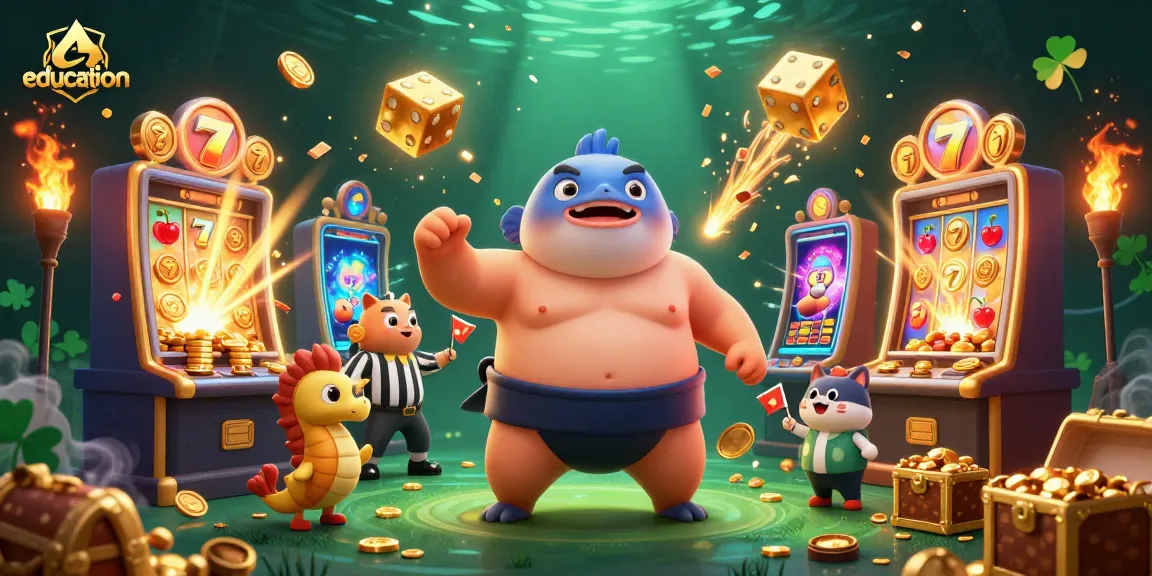 Experience education in gambling strategies with a vibrant underwater casino scene featuring a puffed-up fugu.