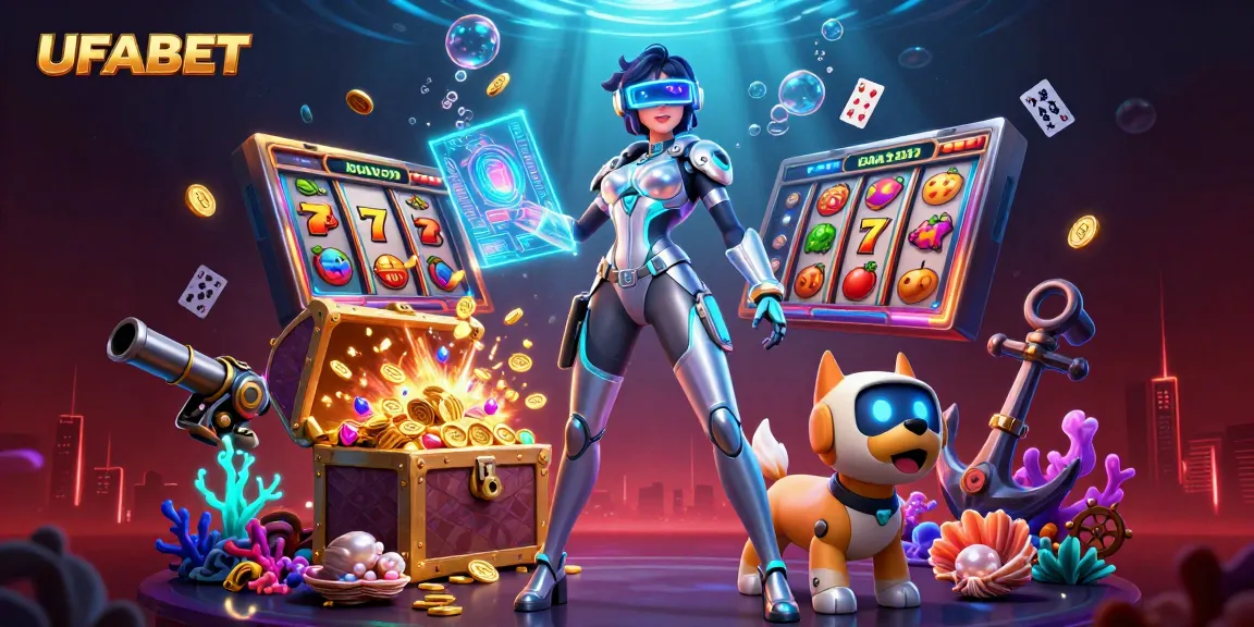 Engage with UFABET through thrilling slots with vibrant visuals and futuristic elements in a dynamic 3D scene.