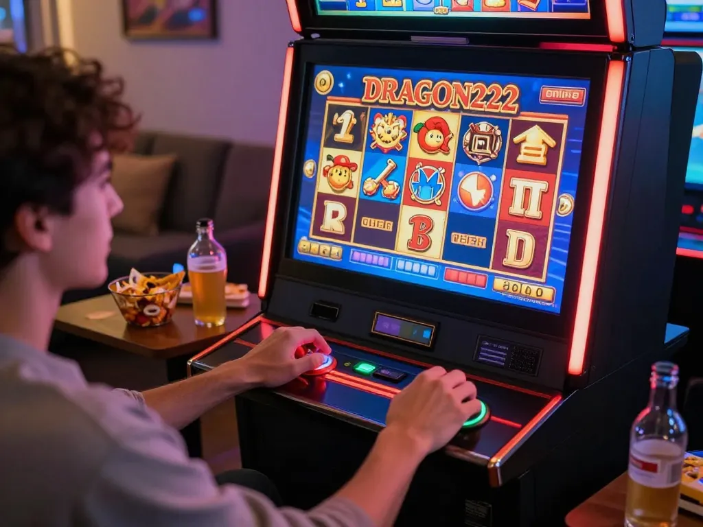 Player enjoying slot games at home using DRAGON222 app, engaging and fun gaming atmosphere.