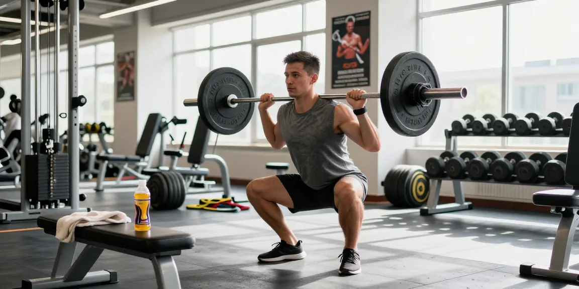 Dedicated athlete at Pharmaqo Shop gym performing barbell squats, showcasing strength and focus.