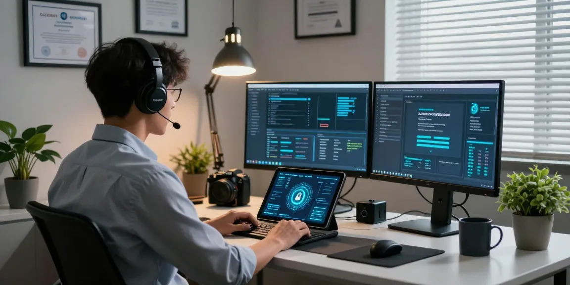 IT professional at desk reviewing secure connection protocols on https://shs-dome5.com/ with modern tech setup.
