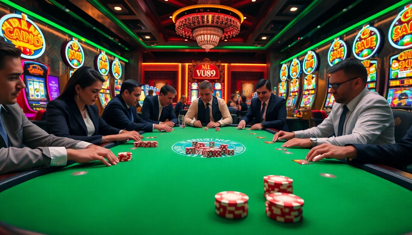 Engaging in a thrilling game at vua99 nhà cái uy tín casino, showcasing poker chips and dice.