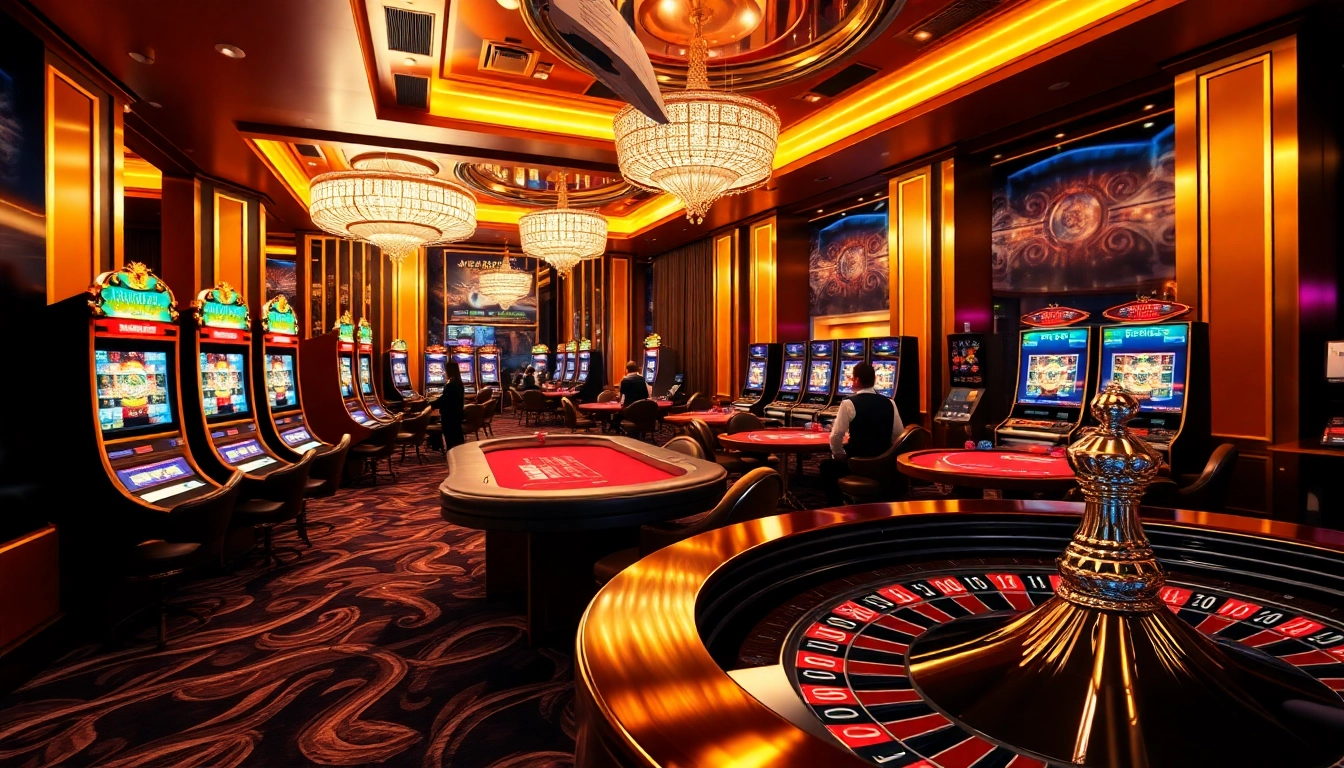 Scène captivante de meilleur casino en ligne avec des machines à sous vibrantes et des joueurs de poker
