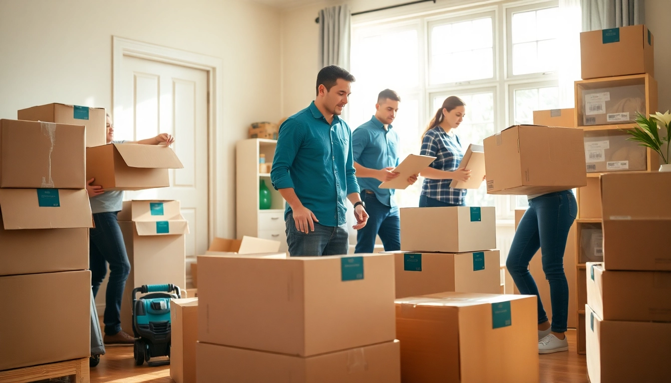 Moving company Canada team efficiently relocating belongings in organized home setting.