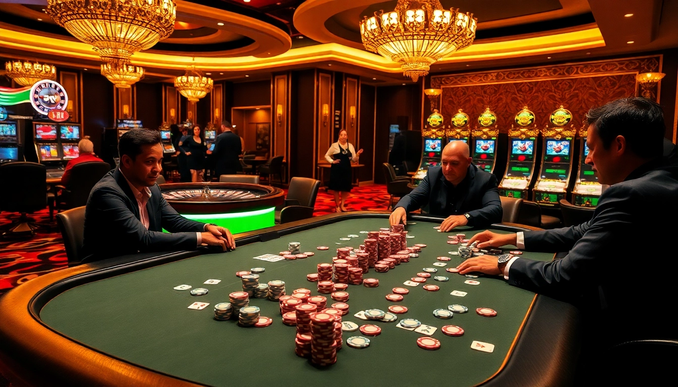 Vivez l'excitation de la meilleure casino en ligne avec un jeu de poker palpitant mettant en vedette des jetons et des cartes vibrants.