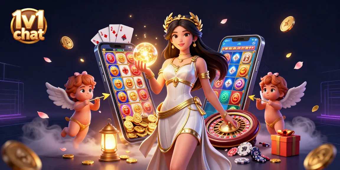 Engage in a thrilling 1v1 chat with dazzling characters amidst vibrant casino elements.