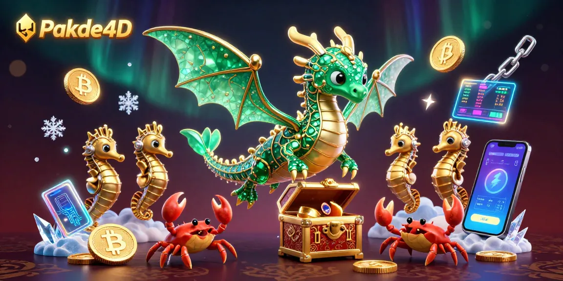Join the excitement with Pakde4D as the sea dragon and seahorses guard a treasure chest amidst glowing crypto symbols.
