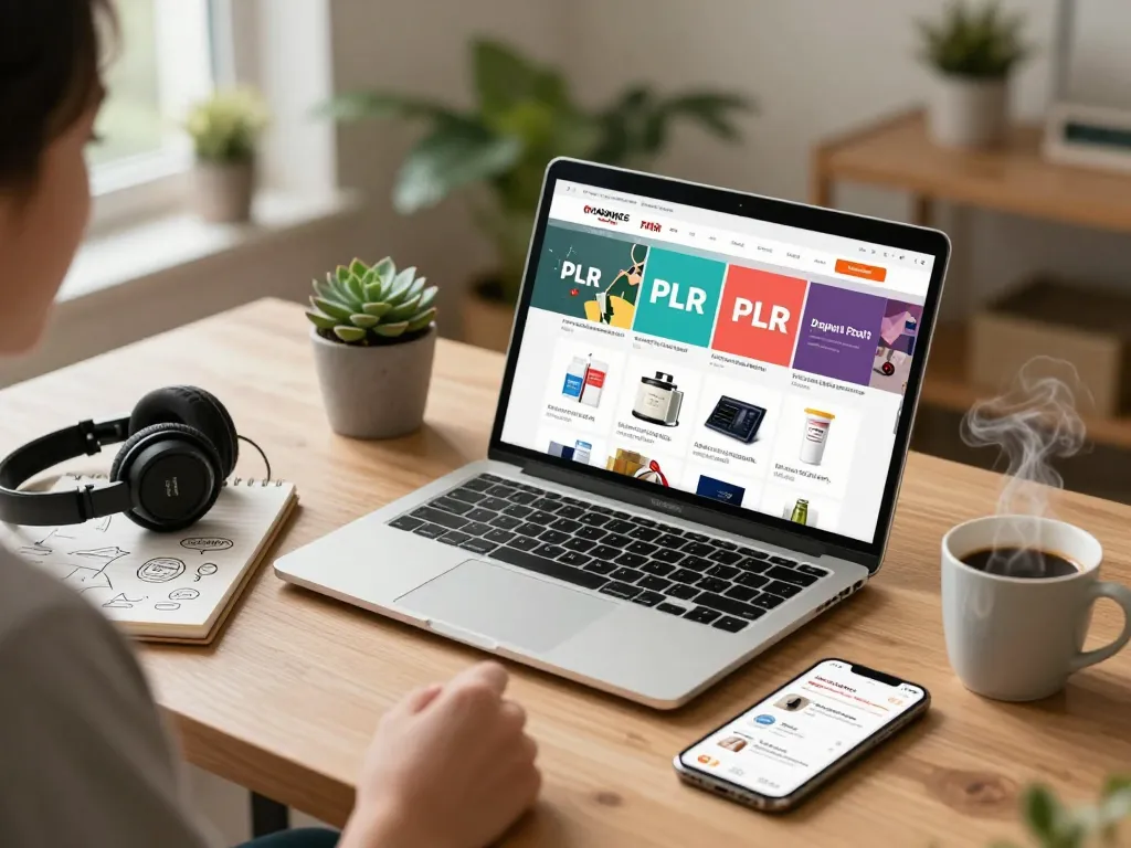 Discover exciting PLR Digital Products for Sale in a cozy online shopping scene