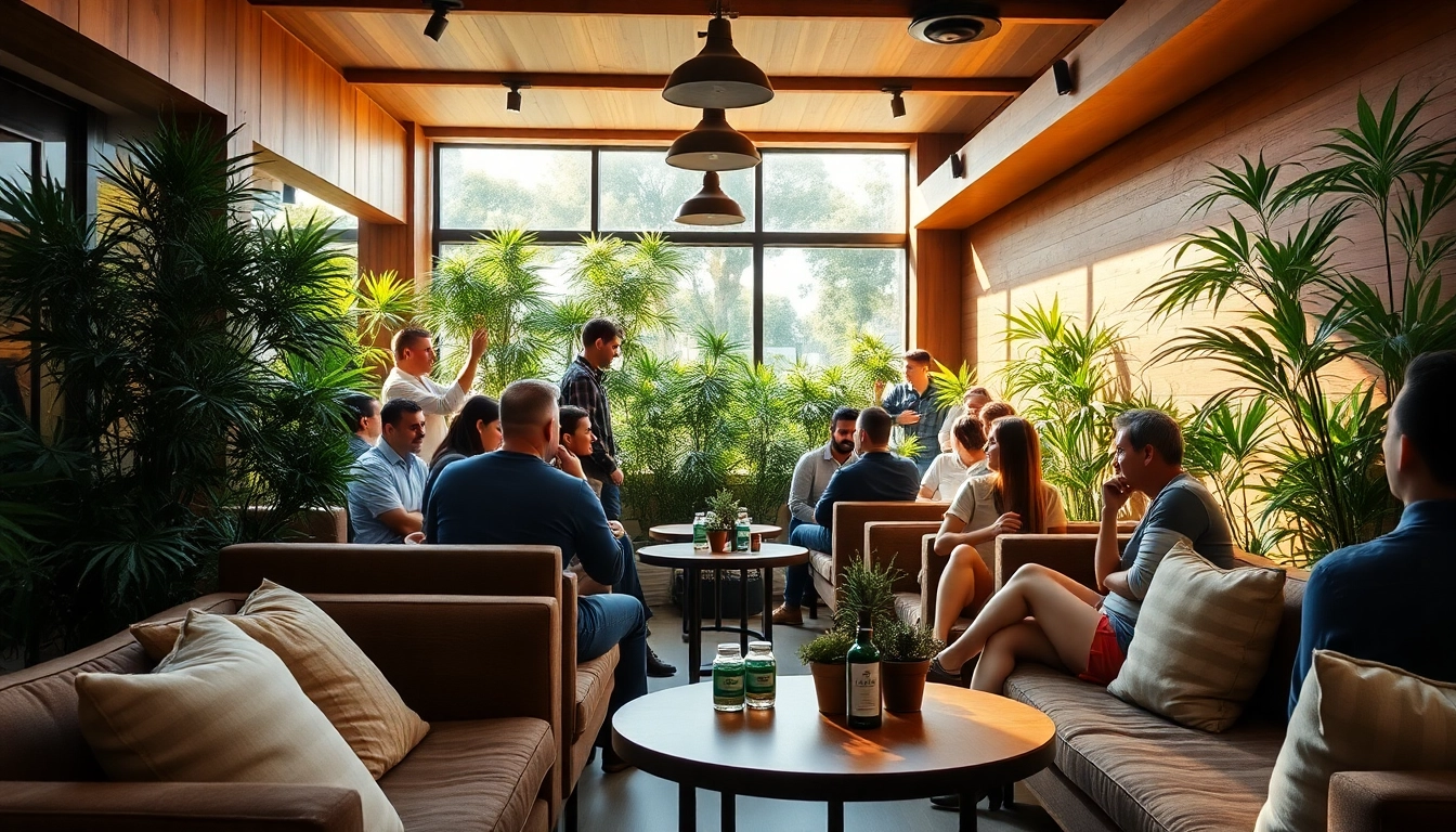 Clubs CBD près de chez moi Madrid avec un intérieur de club accueillant et des clients détendus.