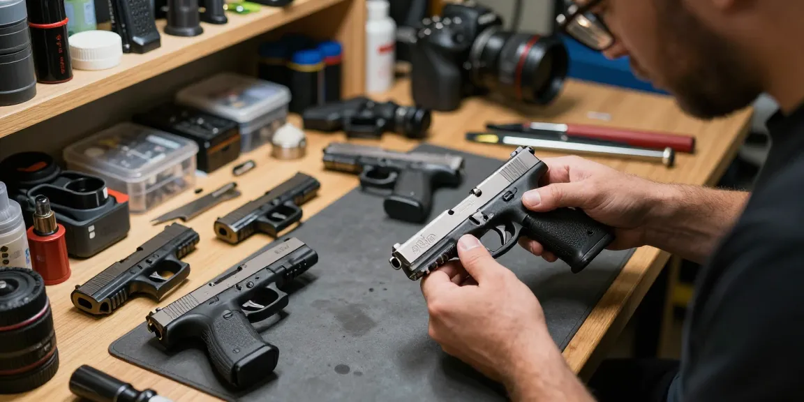 Experts customizing Glock slides at https://precisionglockslides.com showcasing precision engineering and craftsmanship.