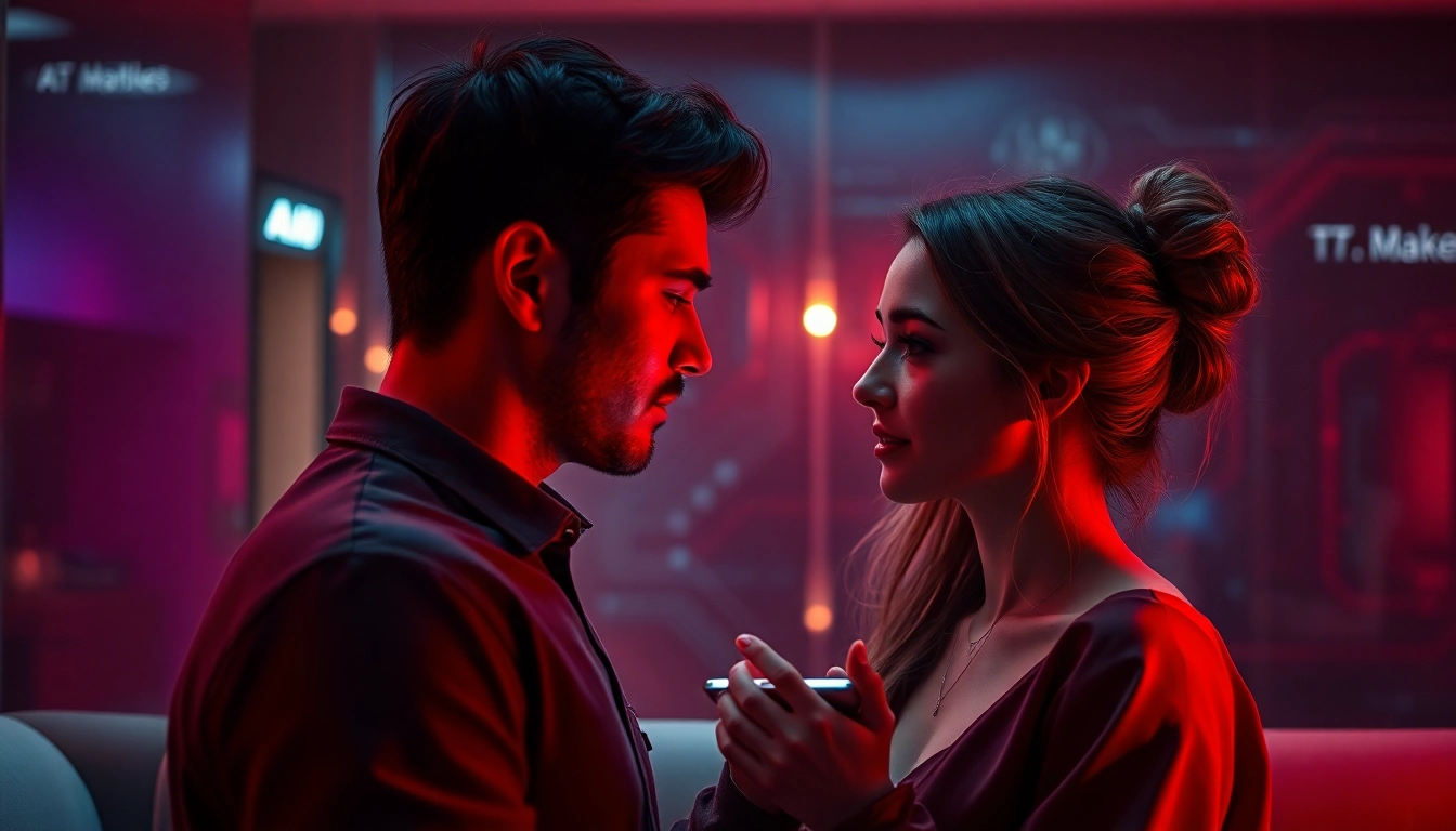 Engaging ai chat sex interactions with a futuristic chatbot in a cozy environment.
