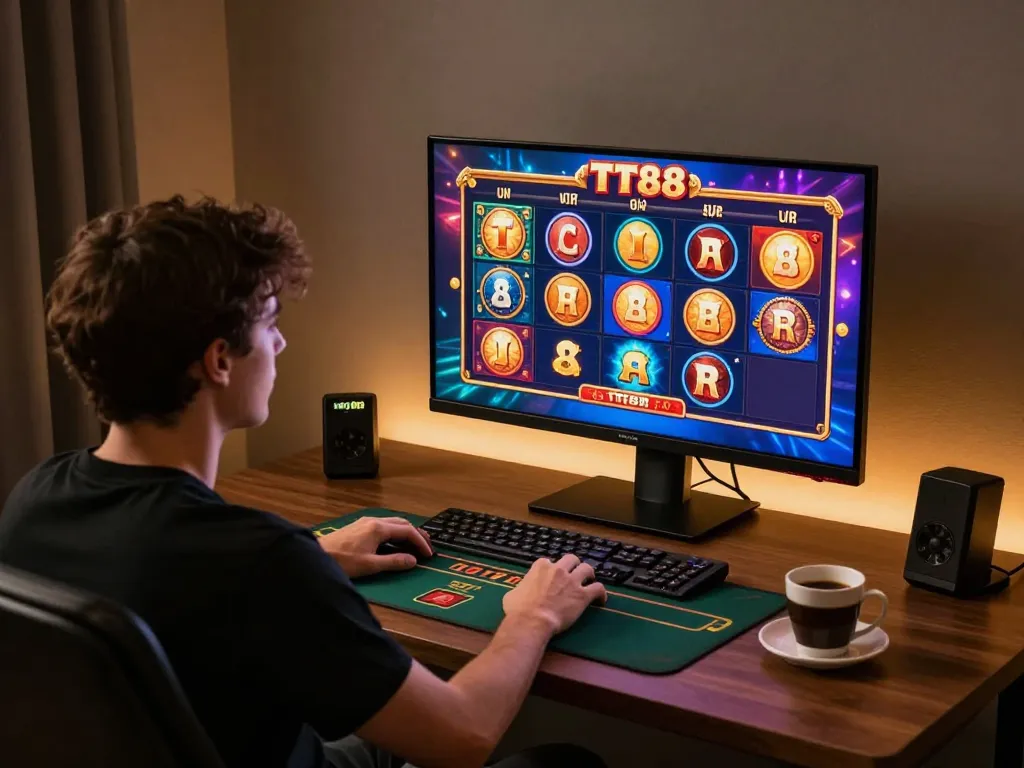 Engaged player enjoying diverse games on tt88 trang chủ casino with vibrant graphics displayed.