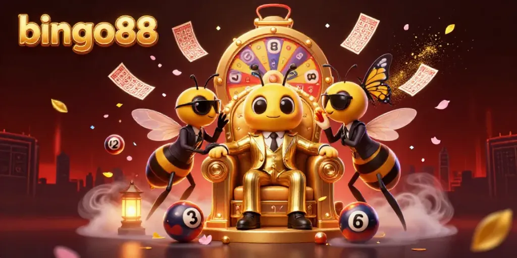 Gambarkan bingo88, jackpot bingo dengan bola bernomor dan kartu menyebar di area permainan.