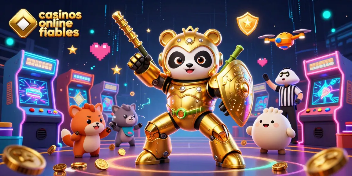 Explora los mejores casinos online fiables con un panda mecánico en un vibrante entorno de juego.