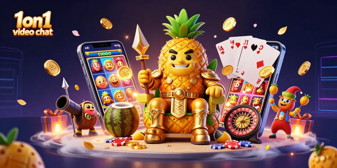 Engage in exciting 1 on 1 video chat surrounded by vibrant casino elements and characters.
