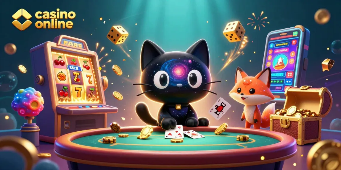 Gana en un casino online con una ilustración 3D vibrante de un gato y un zorro cósmico.