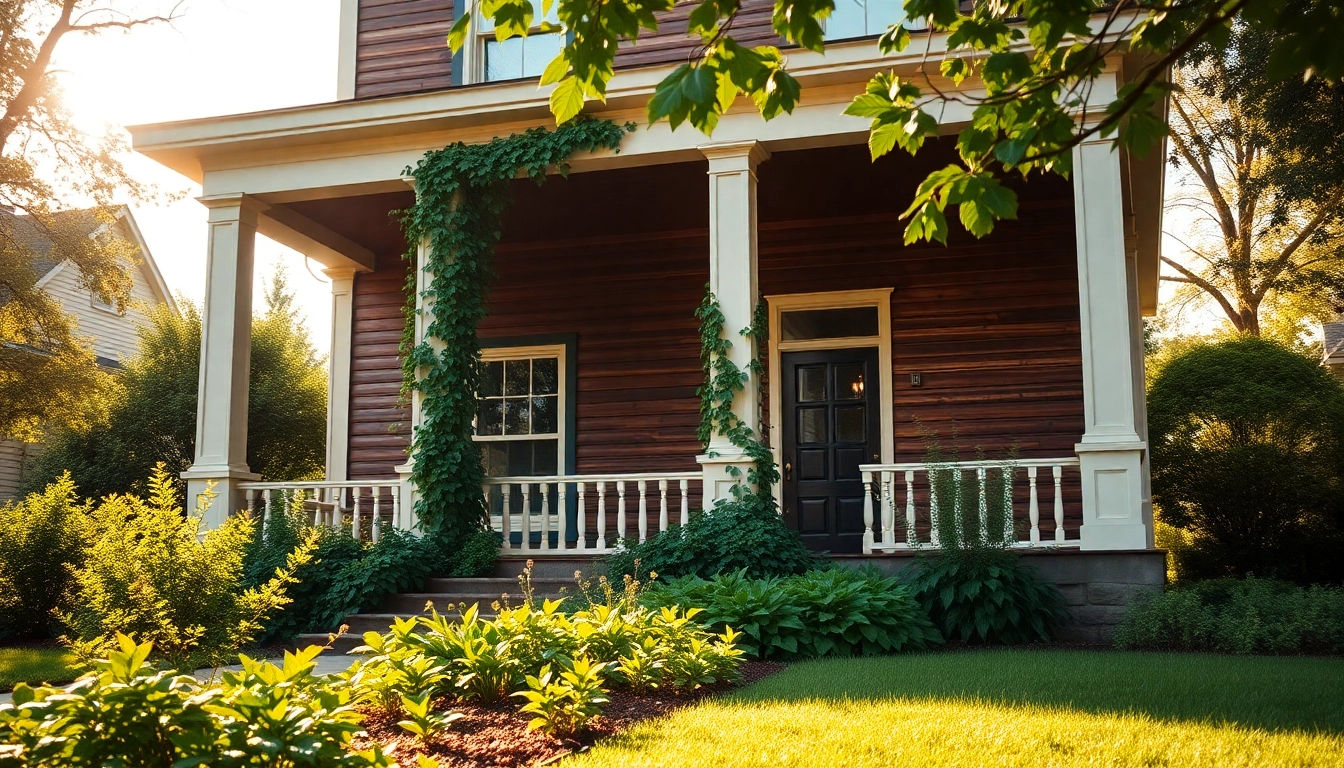 Showcasing the Winchester Foursquare Revival home's inviting architecture and lush surroundings.