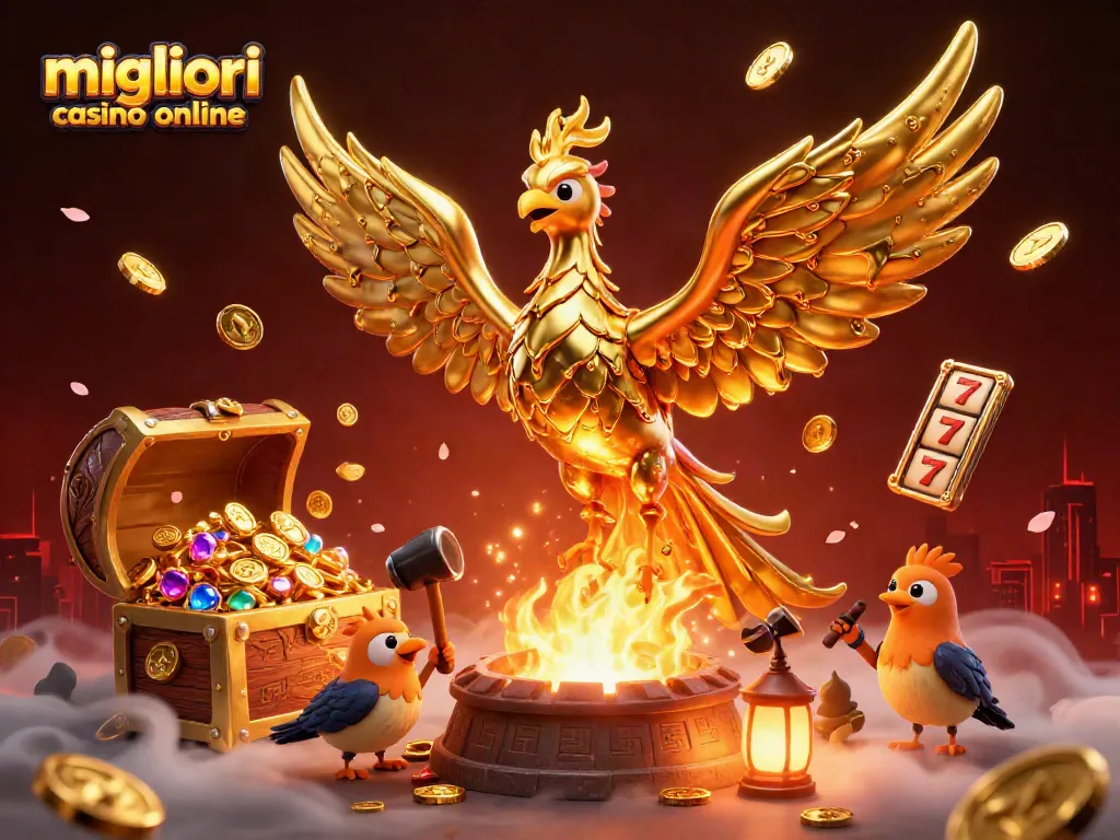 Scopri i migliori casino online con un'immagine vibrante di un falco fiammeggiante che esplode in monete dorate.