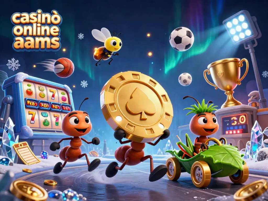 Gioca ai casinò online non AAMS con una squadra di formiche che trasporta un chip d'oro, un disegno animato vivace.