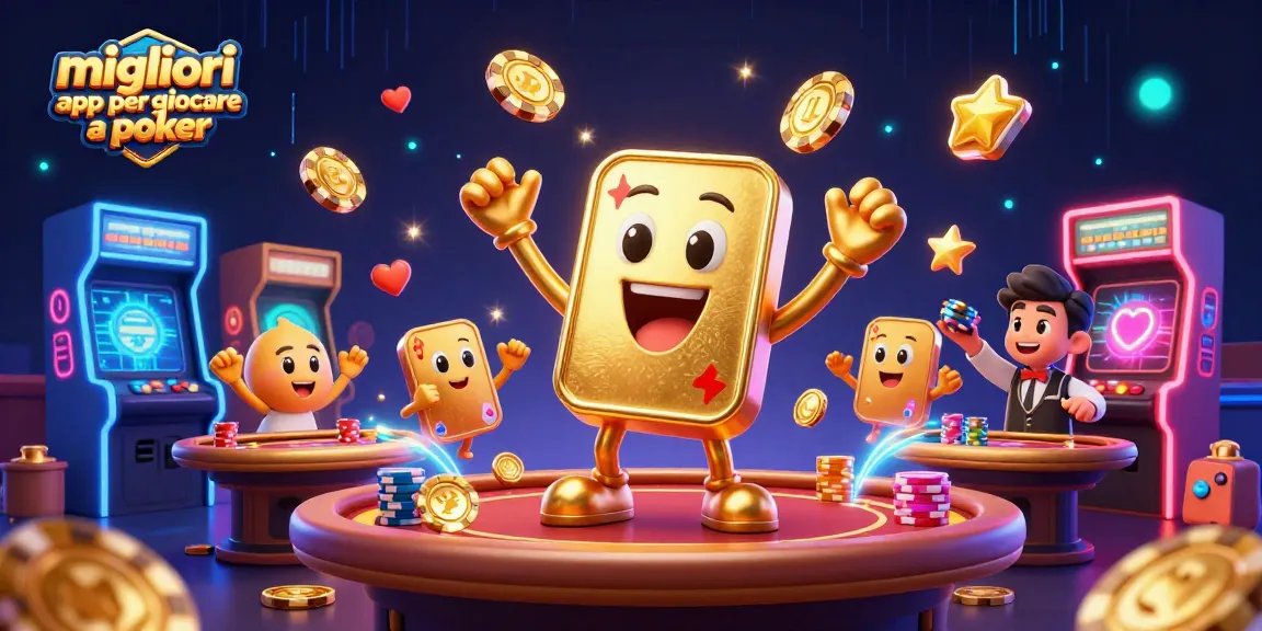 Migliori app per giocare a poker: festeggia la vittoria con un tavolo da poker sorridente e allegri chips volanti