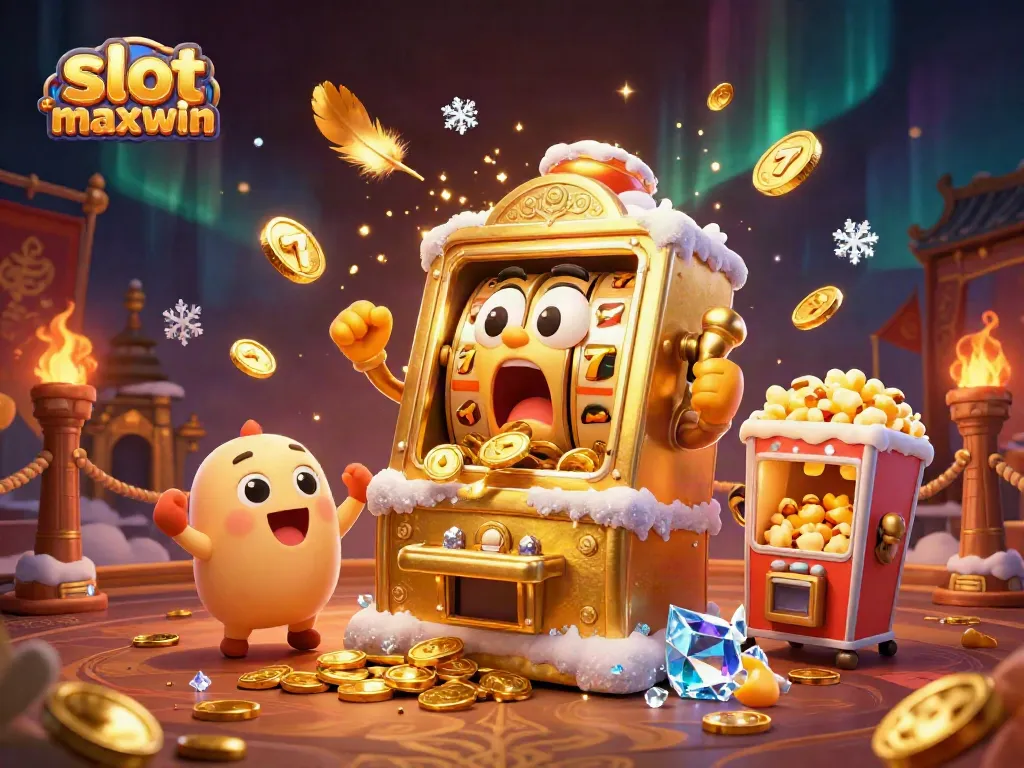 Watch the slot maxwin jackpot explode as golden coins spill from a surprised slot machine!